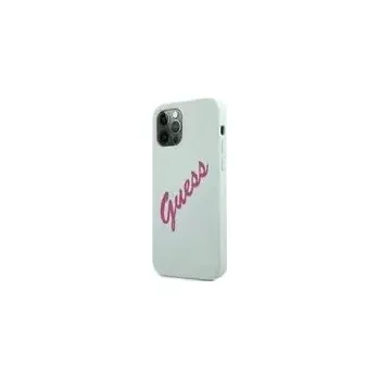 Pouzdro na mobilní telefon GUESS Silicone Vintage Fuschia Script Zadní Kryt pro Apple iPhone 12 Pro Max modrá (3700740495230)