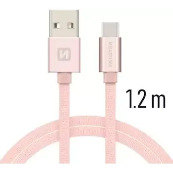 Datový kabel SWISSTEN TEXTILE datový kabel USB - USB-C 1.2m růžová (71521205)