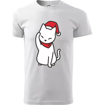 Pánské tričko Vánoční kočka mávající - Triko extra velké (5-8XL) - 6XL ( Bílá )