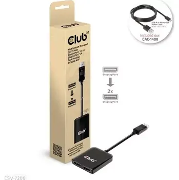 Kabel do PC CLUB3D CSV-1555 hub MST USB-C na 2x DIsplayPort M/F černá (CSV-1555)