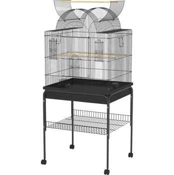 PawHut Pojízdná ptačí klec s podnosem, 63 x 53 x 144 cm | černá
