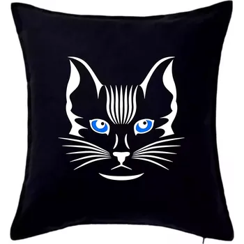 Polštář Kočka hlava skica - Polštář 50x50 - 50x50 - Pouze potah ( Černá )