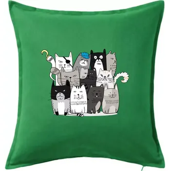 Polštář Kočky co nejsou tak úplně veselé - Polštář 50x50 - 50x50 - Včetně výplně ( Středně zelená )