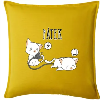 Polštář Kočky bez energie pátek - Polštář 50x50 - 50x50 - Pouze potah ( Žlutá )