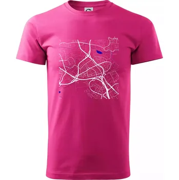 Praha - 14100 mapa s vodními toky - Klasické pánské triko vyšší gramáže - XS ( Purpurová )
