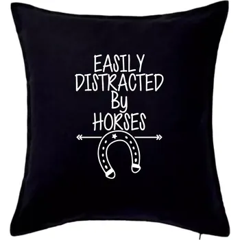 Polštář Easily Distracted by Horse - Polštář 50x50 - 50x50 - Pouze potah ( Černá )