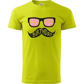 Pánské tričko Mustache narozeniny - brýle - Klasické pánské triko vyšší gramáže - XL ( Limetková )
