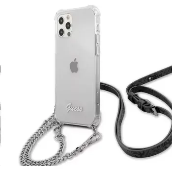 Pouzdro na mobilní telefon GUESS PC Silver 4G Chain and Script Zadní Kryt pro Apple iPhone 12 12 Pro transparentní (3666339003586)