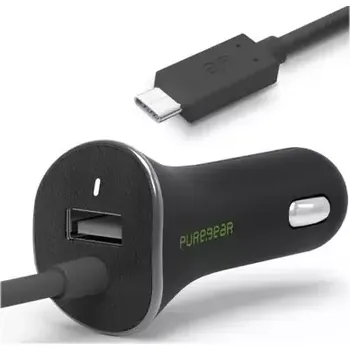 PureGear Nabiječka do auta s integrovaným USB-C kabelem černá (0812117023205)