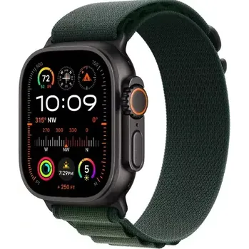 Chytré hodinky Apple Watch Ultra 2 (2024) GPS+Cellular 49mm Černé titanové tělo - Tmavě zelený alpský tah (S) (MX4Q3QC/A)
