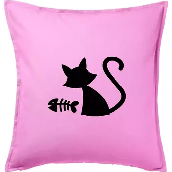 Polštář Ryba vs kočka - Polštář 50x50 - 50x50 - Včetně výplně ( Růžová )