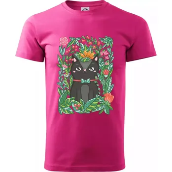 Kočka s květy malovaná - Klasické pánské triko vyšší gramáže - XS ( Purpurová )