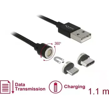Kabel do PC Delock Magnetický USB datový a napájecí kabelový set pro Micro USB USB Type-C 1.1 m černá (85723-D)