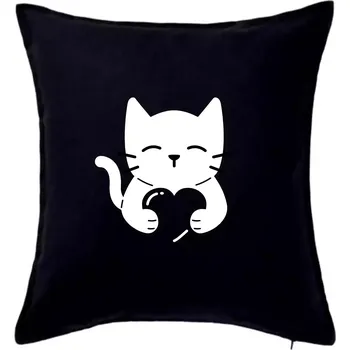 Polštář Kočka drží srdce - Polštář 50x50 - 50x50 - Pouze potah ( Černá )