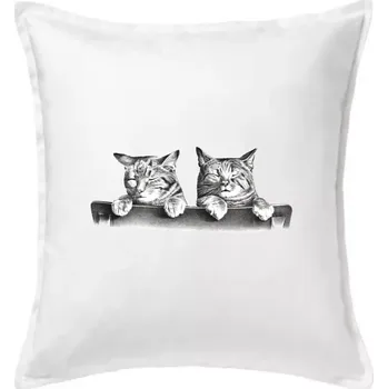 Polštář Dvě koťátka na židli - Polštář 50x50 - 50x50 - Včetně výplně ( Bílá )