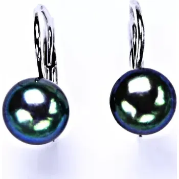Náušnice Stříbrné náušnice přírodní perla černá odlesk do zelena - NK1183v (Stříbrné náušnice s přírodní perlou černou 7,5 mm)