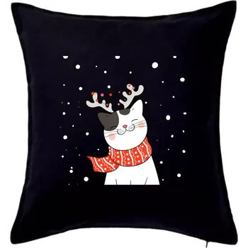 Polštář Kočka se sobími rohy - Polštář 50x50 - 50x50 - Pouze potah ( Černá )