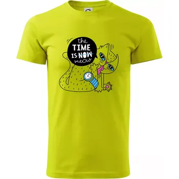 Pánské tričko The time is meow - Klasické pánské triko vyšší gramáže - XL ( Limetková )