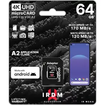 Paměťová karta GOODRAM IRDM M2AA microSDXC 64GB + SD adaptér (IR-M2AA-0640R12)