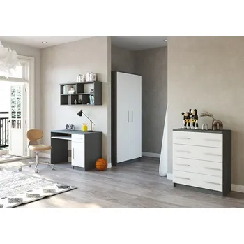 Obývací stěna Studentský pokoj Omega 2 v šedé kombinací s bílou, sestava B