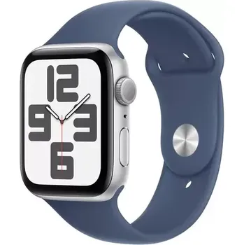 Chytré hodinky Apple Watch SE (2024) GPS 44mm Stříbrné hliníkové tělo - Denimový sportovní řemínek S/M (MXEQ3QC/A)