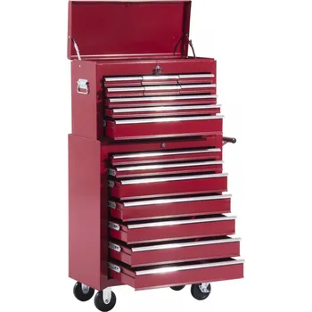 Dílenský vozík na nářadí s 16 zásuvkami | červený