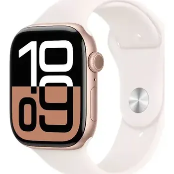 Chytré hodinky Apple Watch Series 10 GPS 46mm Růžově zlaté hliníkové tělo - Světle ruměný sportovní řemínek (S/M) (MWWT3QC/A)