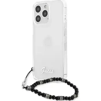 Pouzdro na mobilní telefon GUESS PC Script and Black Pearls Zadní Kryt pro Apple iPhone 13 Pro transparentní (3666339025212)