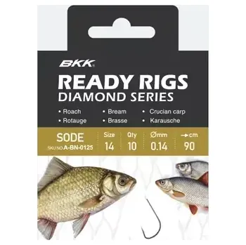 Rybářský háček BKK Návazec Ready Rig Diamond Sode NI Velikost 14 0,1mm 70cm 10ks (A-BW-2812)