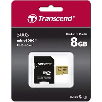 Ukládání dat Transcend 500S Micro SDHC 8GB + adaptér (TS8GUSD500S)