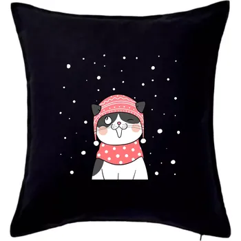 Polštář Kočka v zimní čepici - Polštář 50x50 - 50x50 - Pouze potah ( Černá )