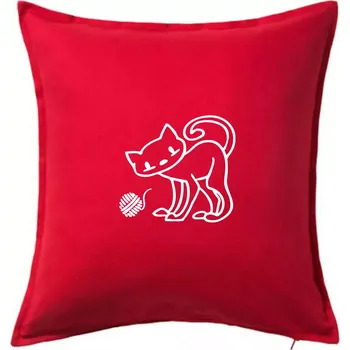 Polštář Kočka - Klubíčko - prsa - Polštář 50x50 - 50x50 - Pouze potah ( Červená )