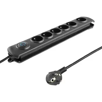 Přepěťová ochrana Qoltec 50112 Přepětová ochrana (6 zásuvek) | vypínač | 3.0m | černá (50112-Q)