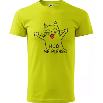 Kočka hug me please - Klasické pánské triko vyšší gramáže - 4XL ( Limetková )