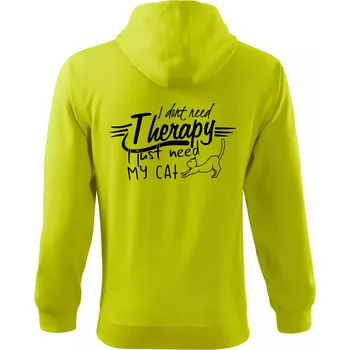 Pánská mikina I dont need therapy - i need my cat - Mikina s kapucí na zip trendy zipper - M ( Limetková )