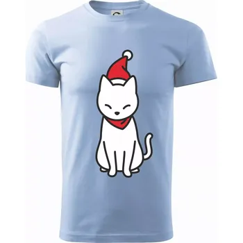 Pánské tričko Vánoční kočka sedící - Klasické pánské triko vyšší gramáže - S ( Pyžamově světlá modrá )
