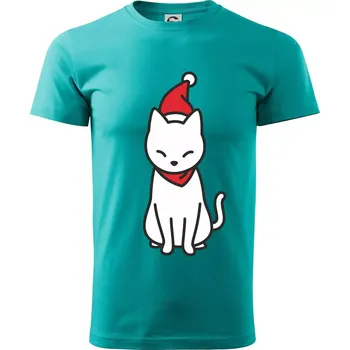 Pánské tričko Vánoční kočka sedící - Klasické pánské triko vyšší gramáže - 4XL ( Emerald )