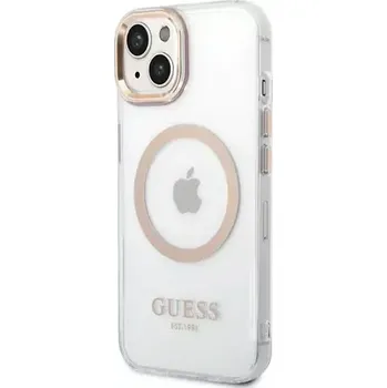 Pouzdro na mobilní telefon GUESS Transparent MagSafe Kompatibilní Zadní Kryt pro Apple iPhone 14 zlatá (3666339069704)