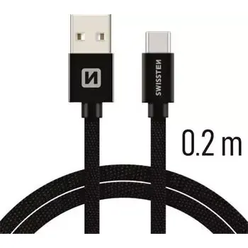Datový kabel SWISSTEN TEXTILE datový kabel USB - USB-C 0.2m černá (71521101)