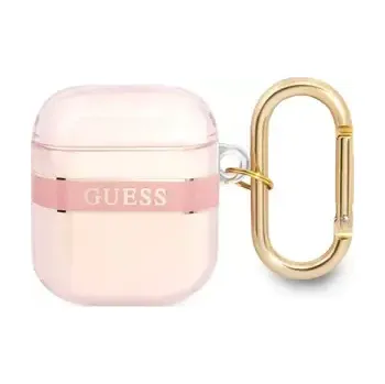 Pouzdro na mobilní telefon GUESS TPU Printed Stripe Pouzdro pro Apple Airpods 1 2 růžová (3666339047078)