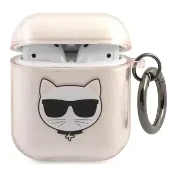 Pouzdro na mobilní telefon Karl Lagerfeld TPU Glitter Choupette Head Pouzdro pro Airpods 1 2 zlatá (3666339009199)