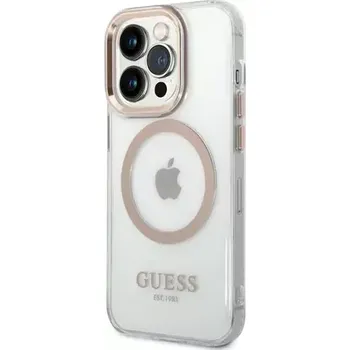 Pouzdro na mobilní telefon GUESS Transparent MagSafe Kompatibilní Zadní Kryt pro Apple iPhone 14 Pro Max zlatá (3666339069735)