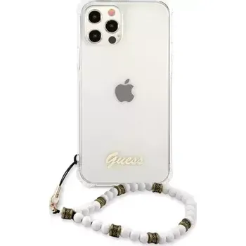 Pouzdro na mobilní telefon GUESS PC Script and White Pearls Zadní Kryt pro Apple iPhone 12 12 Pro transparentní (3666339003739)