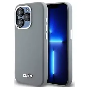 Pouzdro na mobilní telefon DKNY Liquid Silicone Silver Metal Logo Magsafe Zadní Kryt pro Apple iPhone 15 Pro šedá (57983120172)