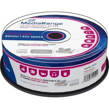 Optické médium MediaRange CD-R 700MB 52x spindl 25ks - Inkjet Printable (MR202)