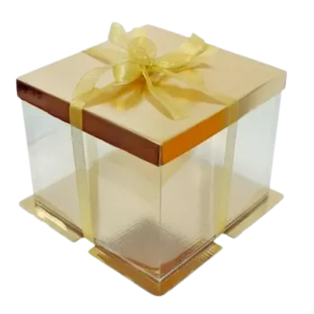 Obalový materiál Elegantní krabička zlatá s průhledným víkem 20x20x18 cm