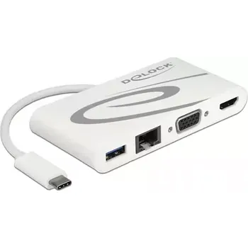 USB hub Delock Dokovací stanice USB Type-C 3.1 - HDMI + VGA + LAN + USB PD bílá (87731)