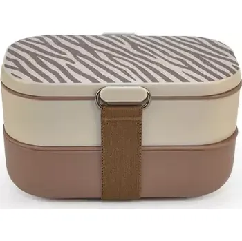 Svačinový box Iris Barcelona Obědový box s příborem Bento 1.35 L béžový (8437-P)