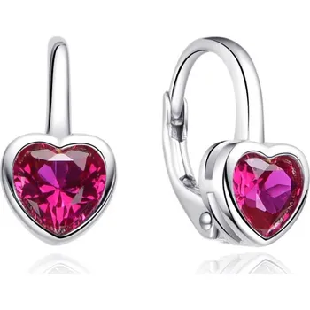Náušnice Stříbrné náušnice srdíčka s růžovými zirkony