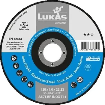 Brusný kotouč LUKAS Řezné kotouče T41 125x1,0x22,23 A60X-BF Inox, AT005842V9802